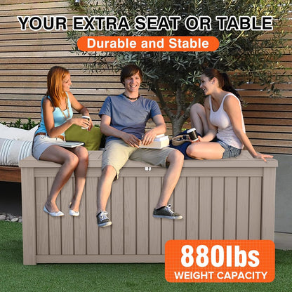 200 Gallon Resin Deck Box, Waterproof Outdoor Storage Bin for Patio Furniture, Pool Accessories, and Garden Tools, Lockable & UV-Resistant, Grey