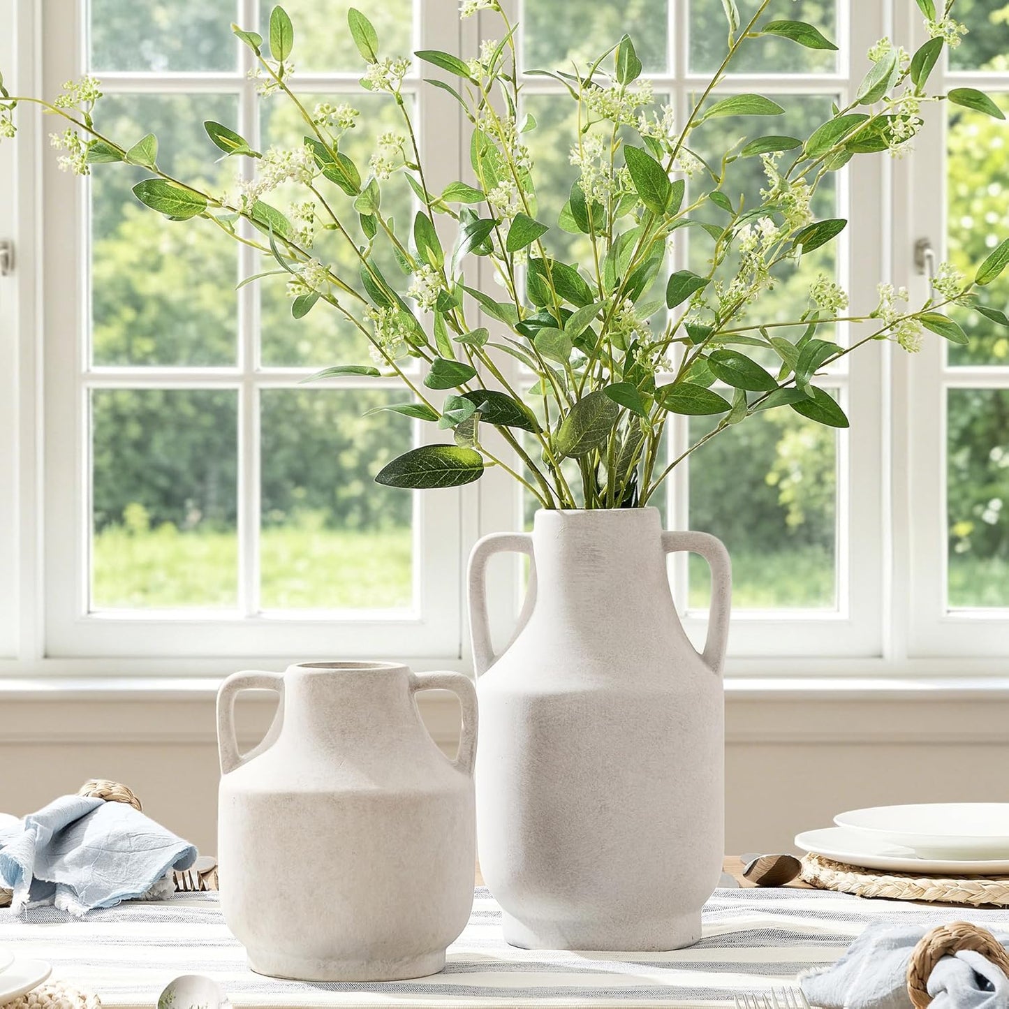 Ceramic Vase Set of 3, Modern Decorative Vases for Home Decor, Small Flower Pottery Vase Sets, Boho Farmhouse Rustic Vases for Living Room, Kitchen, Bedroom, Bathroom, Shelf, Table