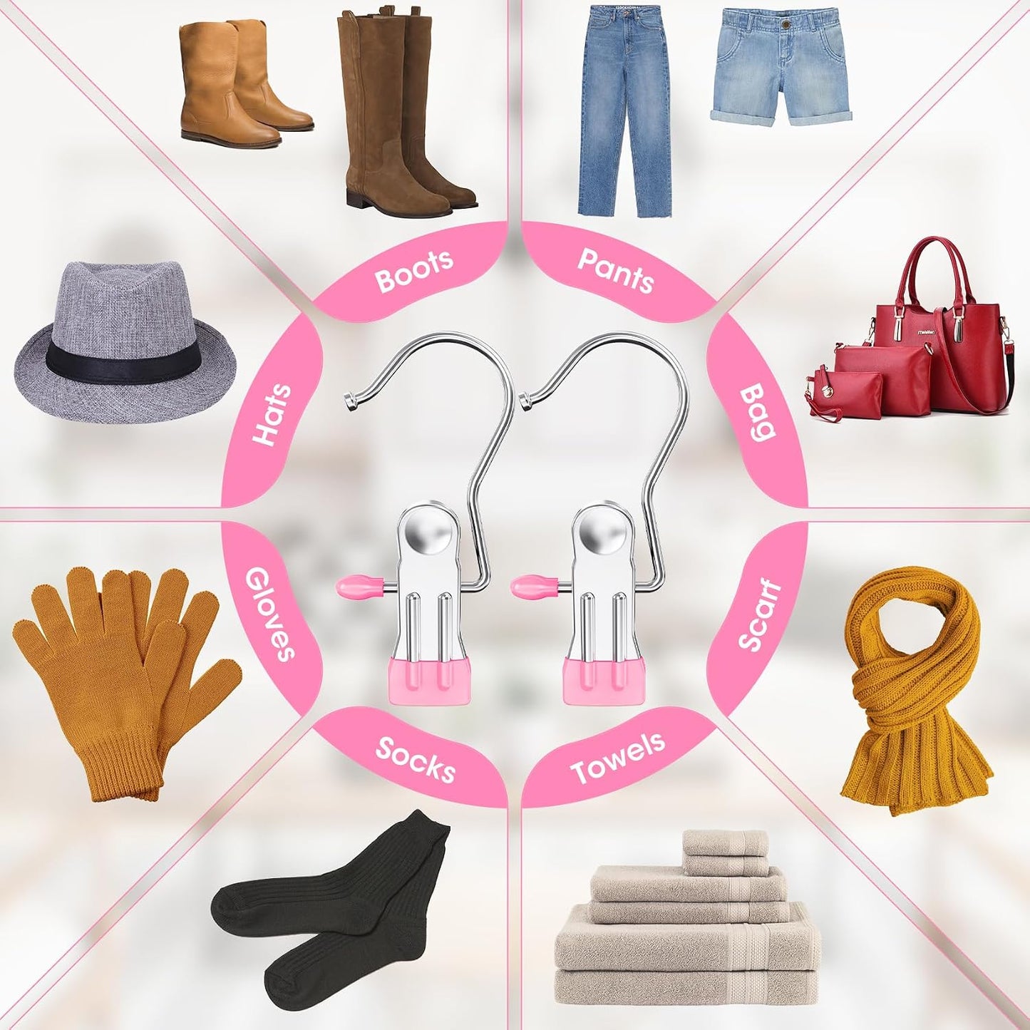 Boot Hangers Clips for Closet, Laundry Hooks Hanging Clips Clothes Pins Boot Holder Clips Space Saving Portable for Travel Tall Boots Socks Towel Jeans Hats (24, Multi)