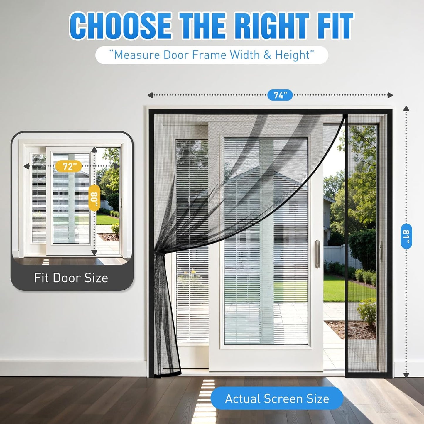 TasticTotes Magnetic Screen Door Mesh - Reversible Left & Right Opening with Magnetic Closure, Keep Buzz Out, Enjoy Fresh Air, Hands Free for Families & Pets (34" x 81", Fit Door Size 32" x 80")