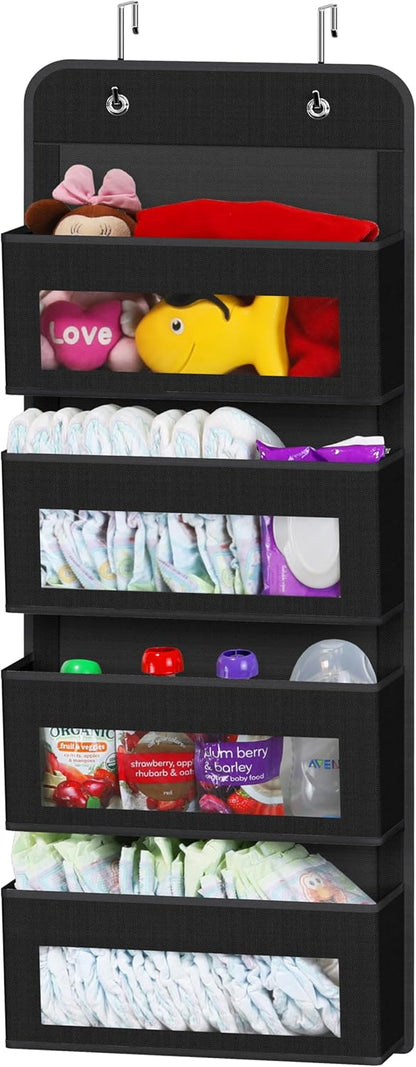 Simple Houseware 6 Clear Window Pocket Over Closet Door Storage Hanging Organizer for Bedroom, Bathroom, Pantry, Beige