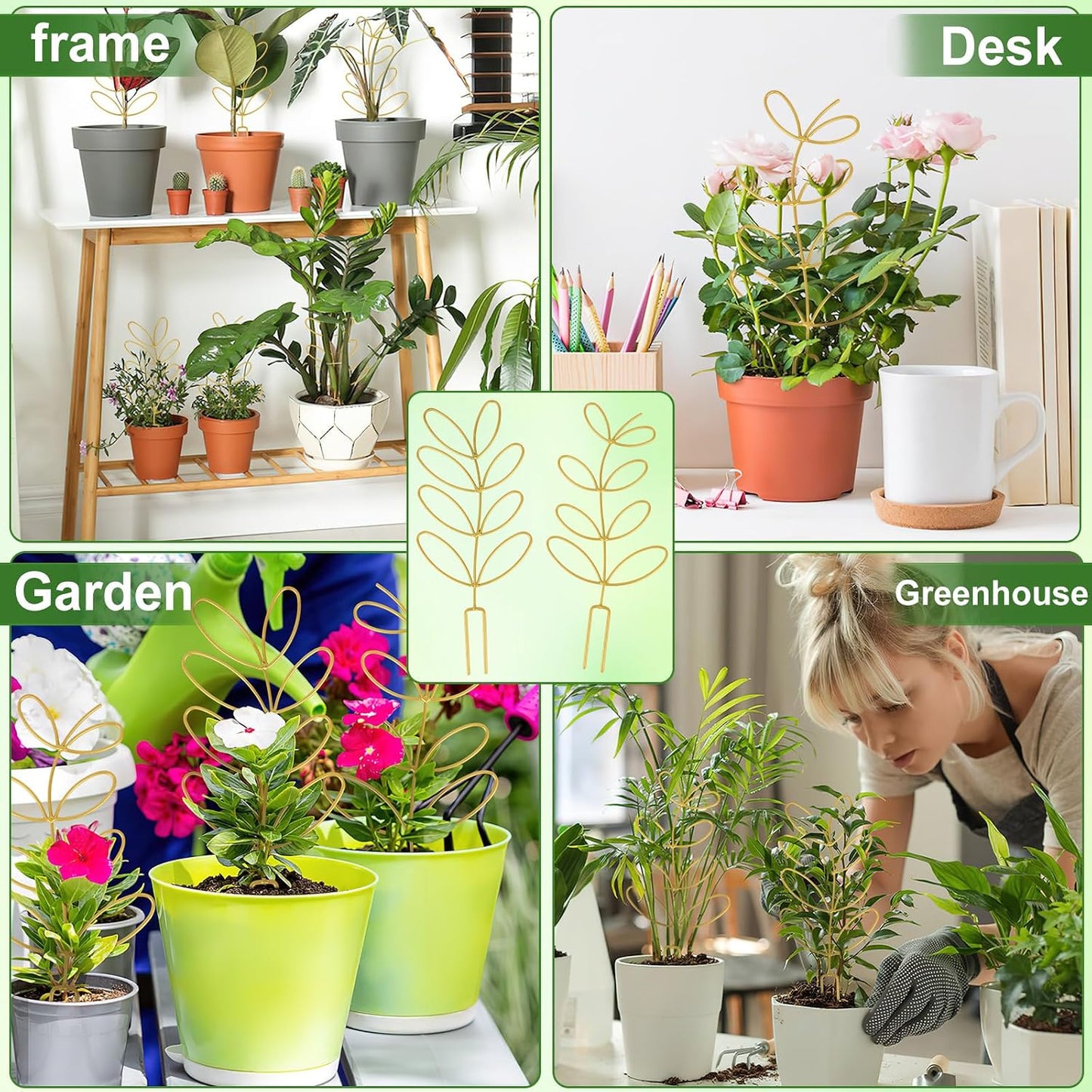 AUGSUN 2 Packs Plant Trellis Garden Trellis Plant Stakes Trellis | for Climbing Plants, Indoor Plants Metal Leaf Shape, Plant Support for Houseplants, with 50 Ties Plant Lover Gift (Green)