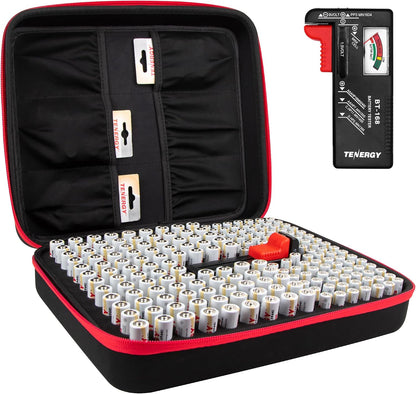 Tenergy Battery Organizer Storage Case with Battery Tester, Holds 60 Batteries AA AAA C D 9V (Batteries not Included)