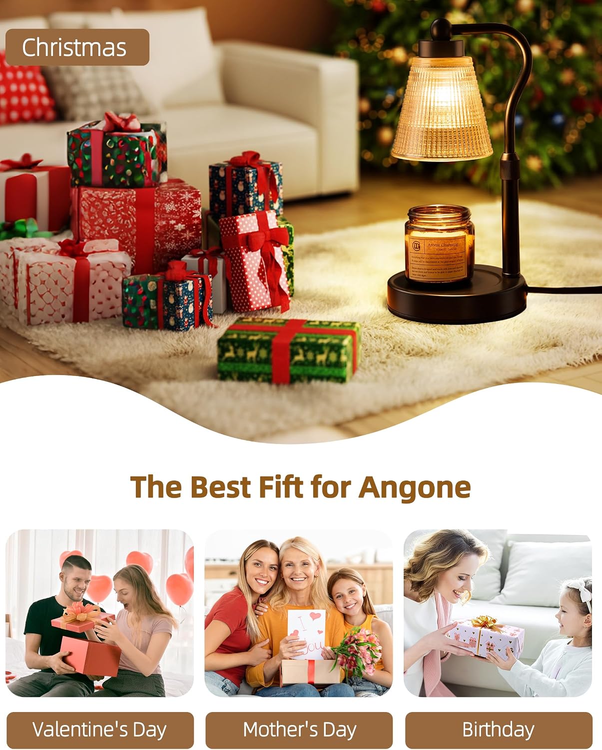 Candle Warmer Lamp for Jar Candles, Height Adjustable & Dimmable with 2/4/8H Timer, 2*50W Halogen Wax Melter Warmer for Home Office Décor, Flameless & Smokeless, Gift for Women Mom, Black-Clear/1 Pack