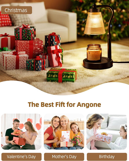 Candle Warmer Lamp for Jar Candles, Height Adjustable & Dimmable with 2/4/8H Timer, 2*50W Halogen Wax Melter Warmer for Home Office Décor, Flameless & Smokeless, Gift for Women Mom, Black-Clear/1 Pack