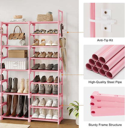 WOWLIVE 9 Tiers Large Shoe Rack Storage Organizer for Closet 50-55 Pairs Shoe Tower Unit Shelf Stackable Shoe Rack with Metal Pipes Plastic Connectors Black(SSS3B9)