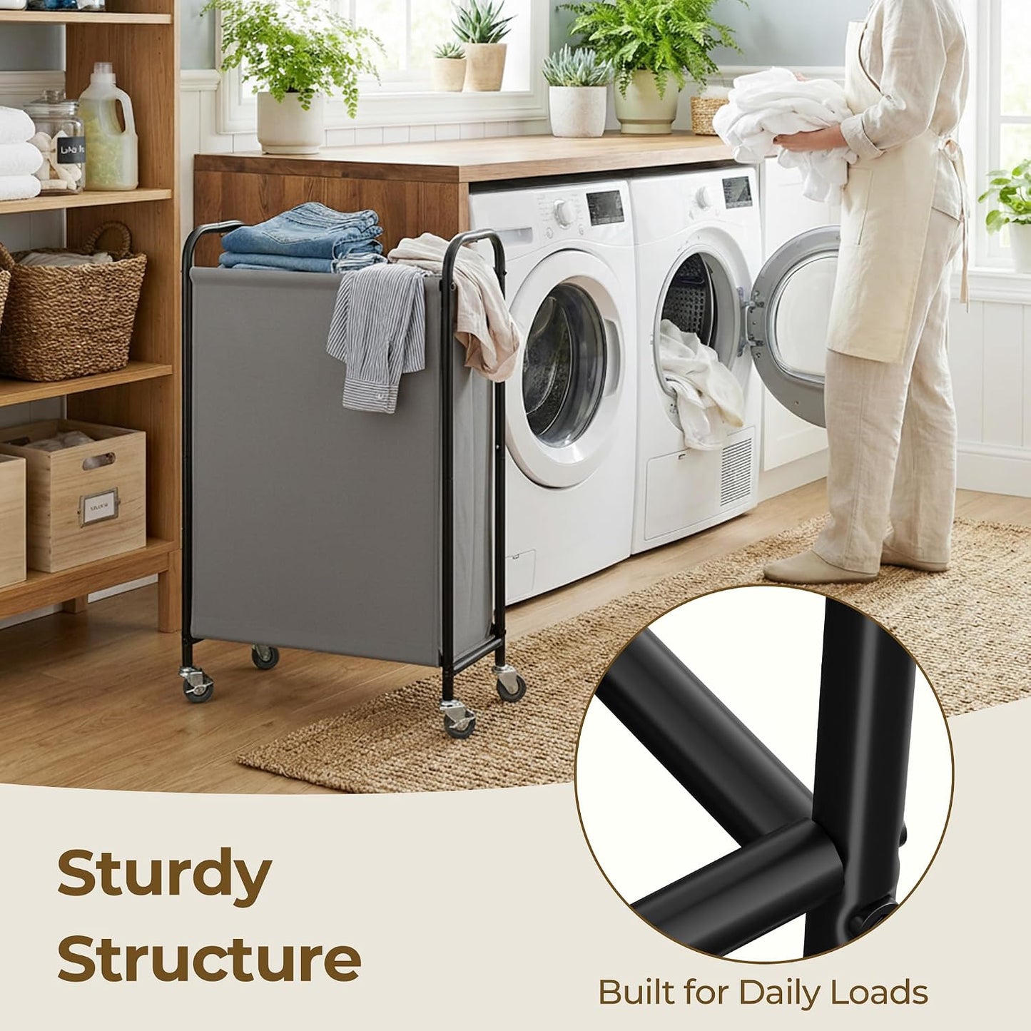 GRANNY SAYS 2 Section 130L Laundry Sorter, Large Laundry Hamper Basket with Wheels and Handles, Durable and Sturdy Rolling Cart for Laundry Room, Hotel, Bedroom, Beige