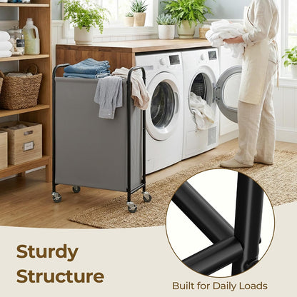 GRANNY SAYS 2 Section 130L Laundry Sorter, Large Laundry Hamper Basket with Wheels and Handles, Durable and Sturdy Rolling Cart for Laundry Room, Hotel, Bedroom, Beige