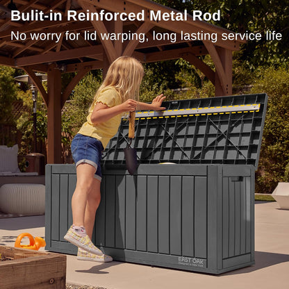 EAST OAK Outdoor Storage Box, 31 Gallon Deck Box Indoor and Outdoor Use, Waterproof Resin Storage Bin for Package Delivery, Patio Cushions, Gardening Tools, Lockable, UV Resistant, Grey