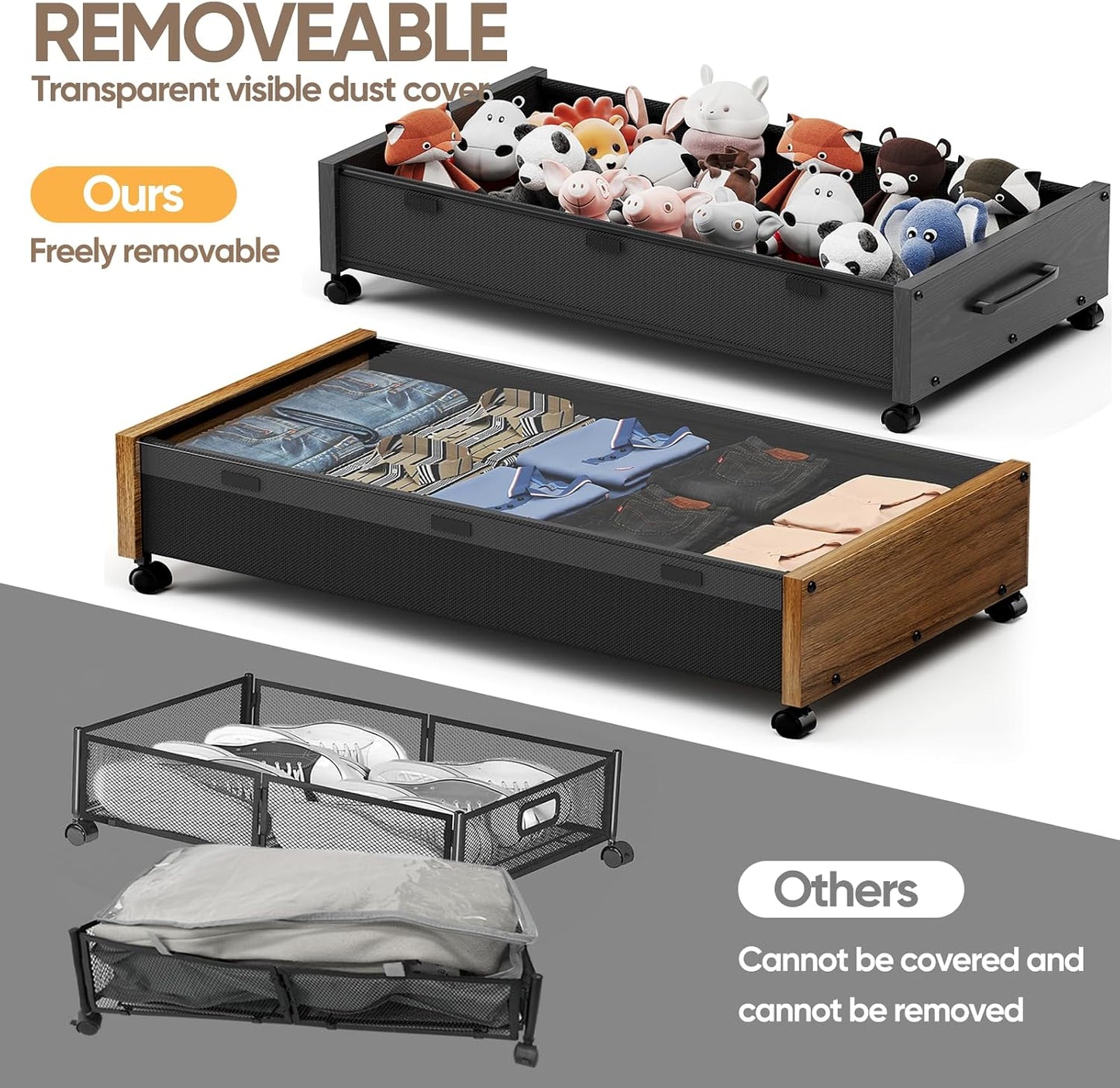 KITHELP Under Bed Storage Containers with Wheels, 2 Pack Underbed Shoe Storage Organizer with Removable Lids, Large Rolling Under Bed Storage Dresser Drawers for Clothes Toys Shoes Blankets