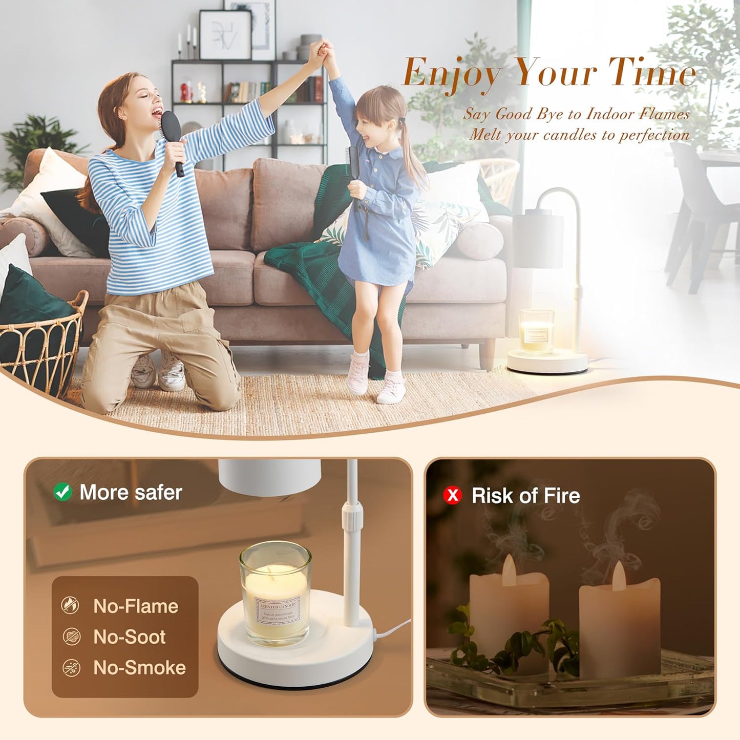 CASTLELIFE Candle Warmer Lamp with Timer & Dimmer, Height Adjustable Electric Wax Melt Warmer for Jar Candles, Gifts for Mom Home Decor, Black