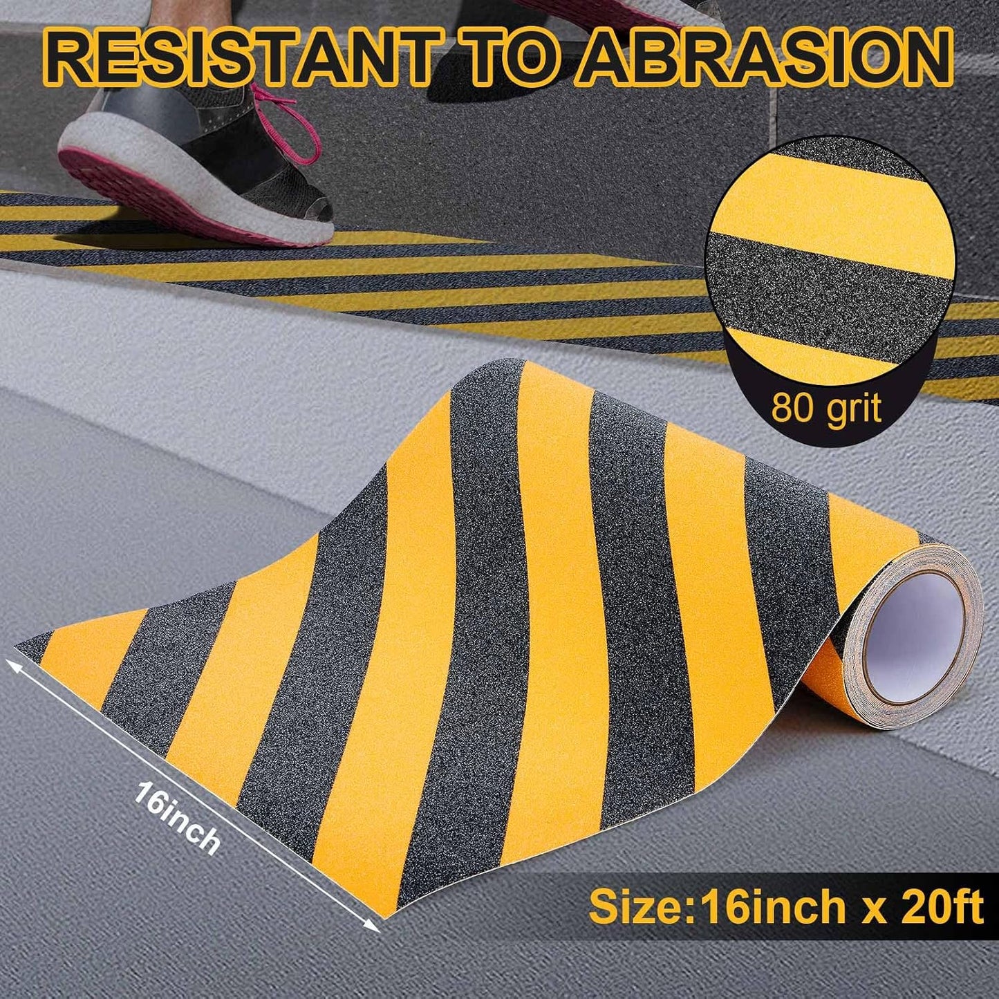 Watersay 8 Inch x 20 ft Anti Slip Traction Tape Waterproof Clear Non Skid Tape Durable Grip and Friction Stair Non Slip Strips Abrasive Adhesive for Stairs Steps Ramp Outdoor Indoor