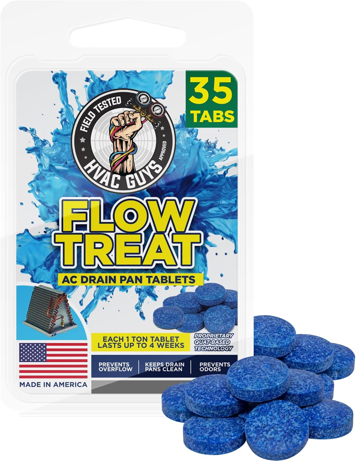 HVAC Guys AC Drain Pan Tablets 35PK | Flow Treat Tablets Prevents Odors, Keeps HVAC Drain Pan Clean, Prevents Overflow | One Tablet Lasts up to 4 Weeks
