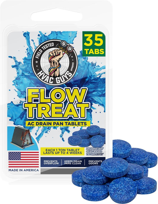HVAC Guys AC Drain Pan Tablets 35PK | Flow Treat Tablets Prevents Odors, Keeps HVAC Drain Pan Clean, Prevents Overflow | One Tablet Lasts up to 4 Weeks
