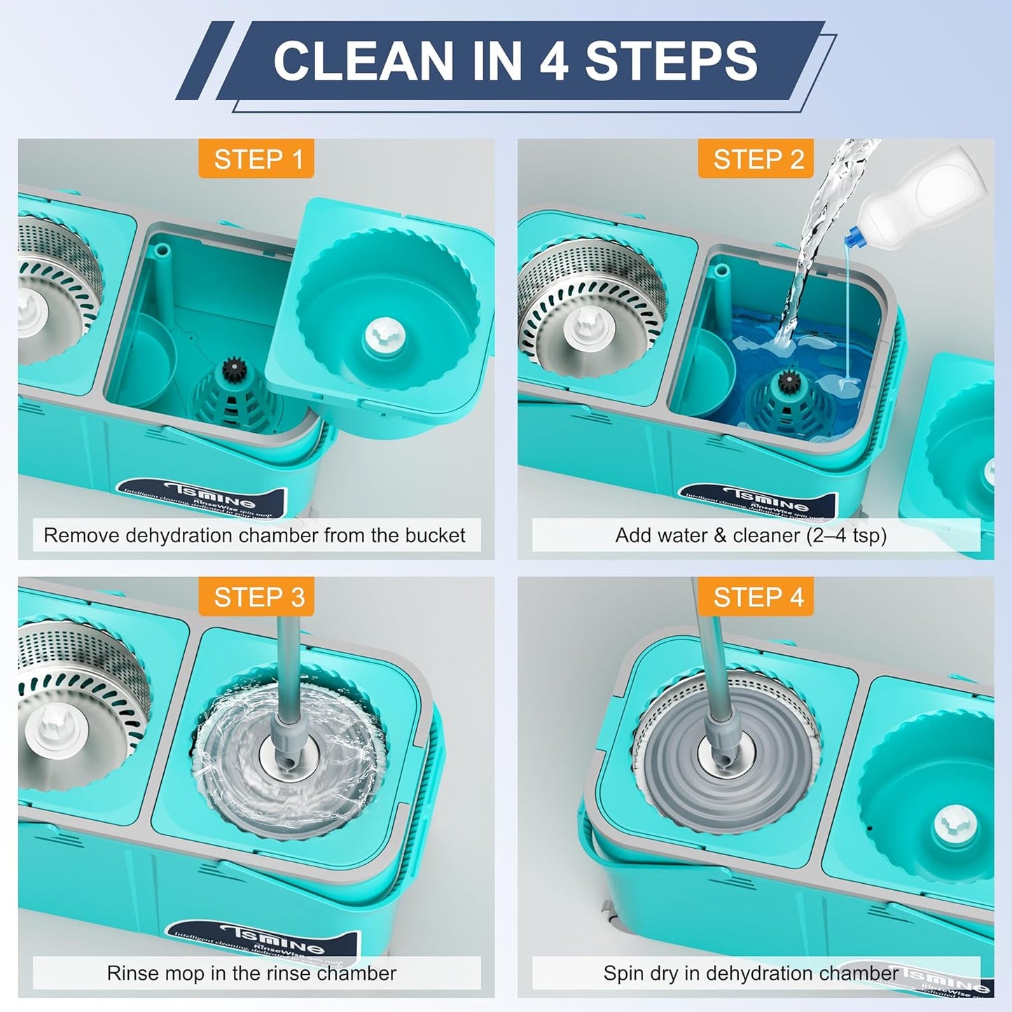 2026 Upgraded Easy-Use Spin Mop for Cleaner, Clean & Dirty Water Separation Mop Bucket for Pet & Family Homes,360° Swivel Wheels, Safe for Hardwood & Tile, Adjustable Handle,6 Reusable Mop Heads