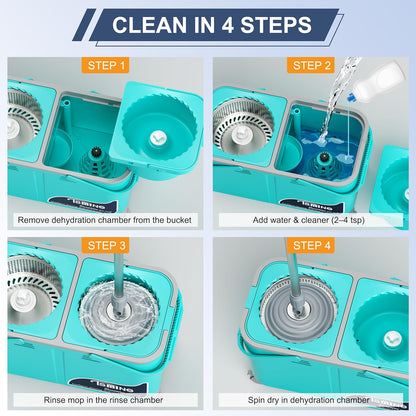 2026 Upgraded Easy-Use Spin Mop for Cleaner, Clean & Dirty Water Separation Mop Bucket for Pet & Family Homes,360° Swivel Wheels, Safe for Hardwood & Tile, Adjustable Handle,6 Reusable Mop Heads