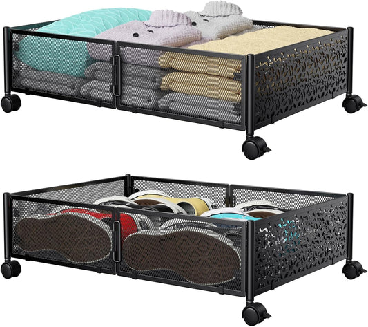 Under Bed Storage, Under the Bed Storage Containers with Wheels, Under Bed Shoe Storage Organizer Drawer for Bedroom Clothes Shoes Blankets -2Pack