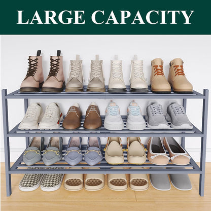 Smiry Bamboo Shoe Rack, 3 Tier Free Standing Wooden Shoe Organizer, Stackable Wood Shoe Storage Shelf for Closet, Entryway, 5 Horizontal Slats, 26.8"x11"x18.3", Natural