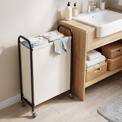 GRANNY SAYS 2 Section 130L Laundry Sorter, Large Laundry Hamper Basket with Wheels and Handles, Durable and Sturdy Rolling Cart for Laundry Room, Hotel, Bedroom, Beige