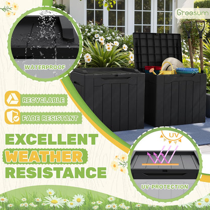 Greesum 31 Gallon Resin Deck Box All Weather Outdoor Storage Boxes for Patio Furniture Set,Outdoor Toys,Garden Tools,Black