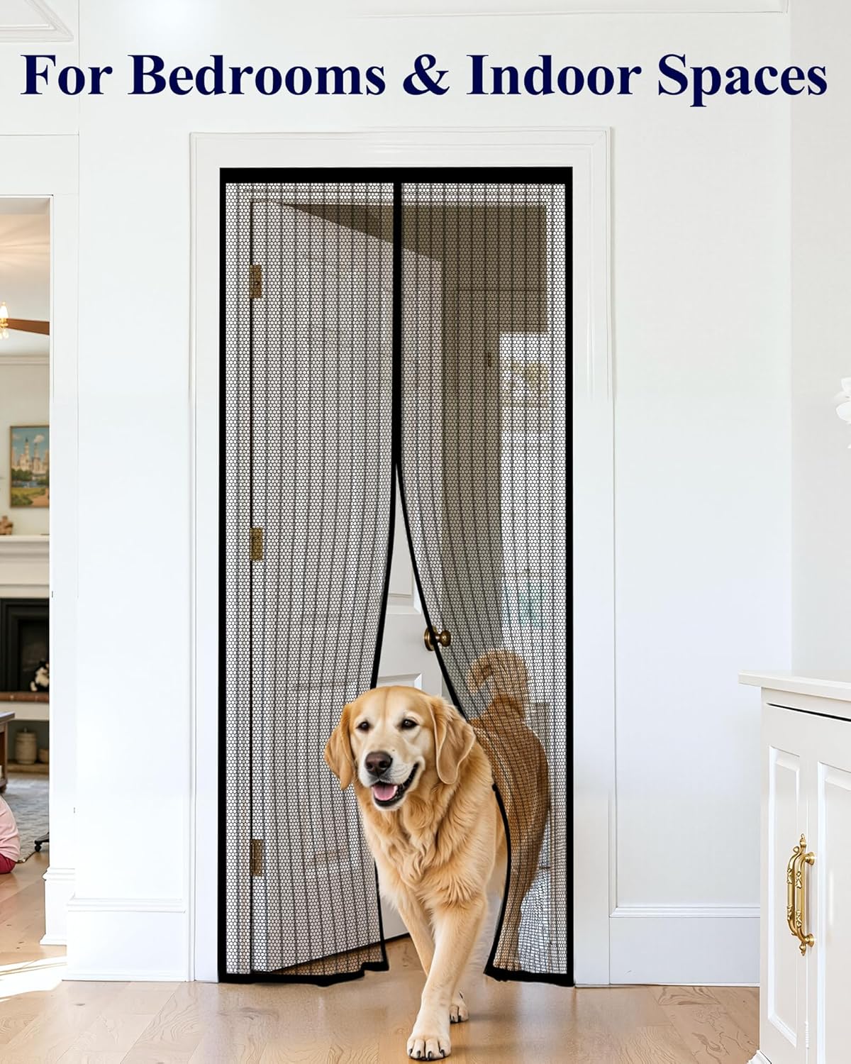 Kitsure Magnetic Screen Door - 38.0 x 82.0 in Retractable Screen Door Mesh for Front Door or Sliding Door, Pet & Kid Friendly, Hands-Free Closure Keeps Bugs Out & Lets Breeze in, Stripe Black