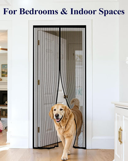Kitsure Magnetic Screen Door - 38.0 x 82.0 in Retractable Screen Door Mesh for Front Door or Sliding Door, Pet & Kid Friendly, Hands-Free Closure Keeps Bugs Out & Lets Breeze in, Stripe Black