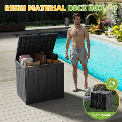 230 Gallon Large Outdoor Storage Box Waterproof, UV Resistant Resin Deck Box with Hydraulic Rod & Lockable Latch for Patio Furniture, Outside Storage Box for Garden Tools, Patio Cushions, Black