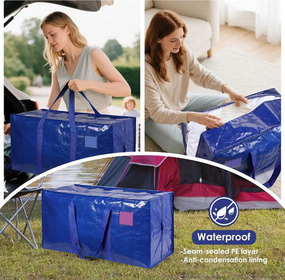 6 Pack Moving Bags Heavy Duty 210GSM with Full-Open Side Zipper, 93L 220lbs Waterproof Foldable Storage Totes for College Dorm Move-In, Moving Boxes Alternative & Home Organization, Blue