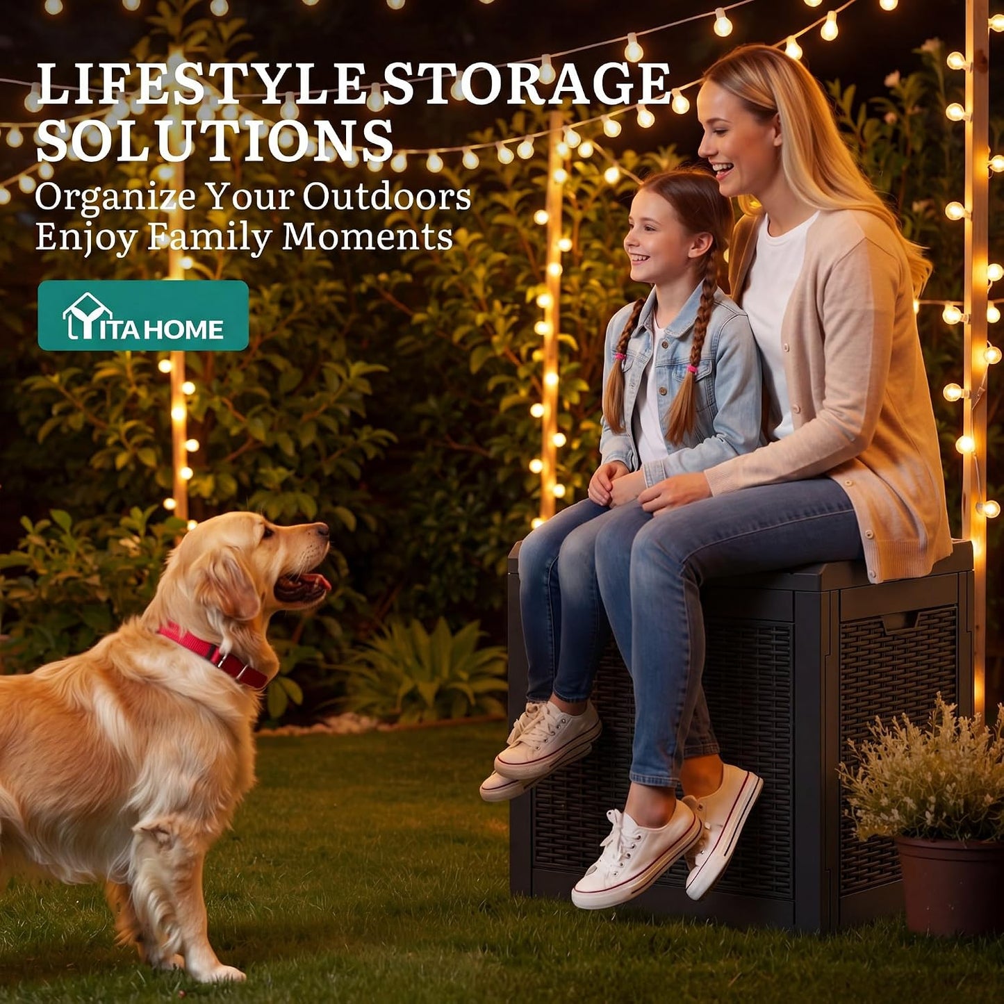 YITAHOME 95 Gallon Outdoor Storage Deck Box | Waterproof Resin Deck Box w/Handles, Lockable Outdside Deck Box for Patio Furniture, Garden Tools, Lockable & UV
