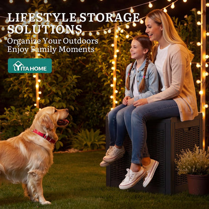 YITAHOME 95 Gallon Outdoor Storage Deck Box | Waterproof Resin Deck Box w/Handles, Lockable Outdside Deck Box for Patio Furniture, Garden Tools, Lockable & UV
