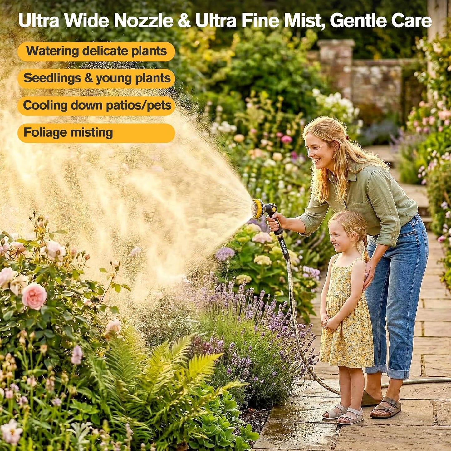 Rosy Earth Garden Hose Nozzle, 3.6" Ultra-Wide Metal Hose Sprayer, Orange