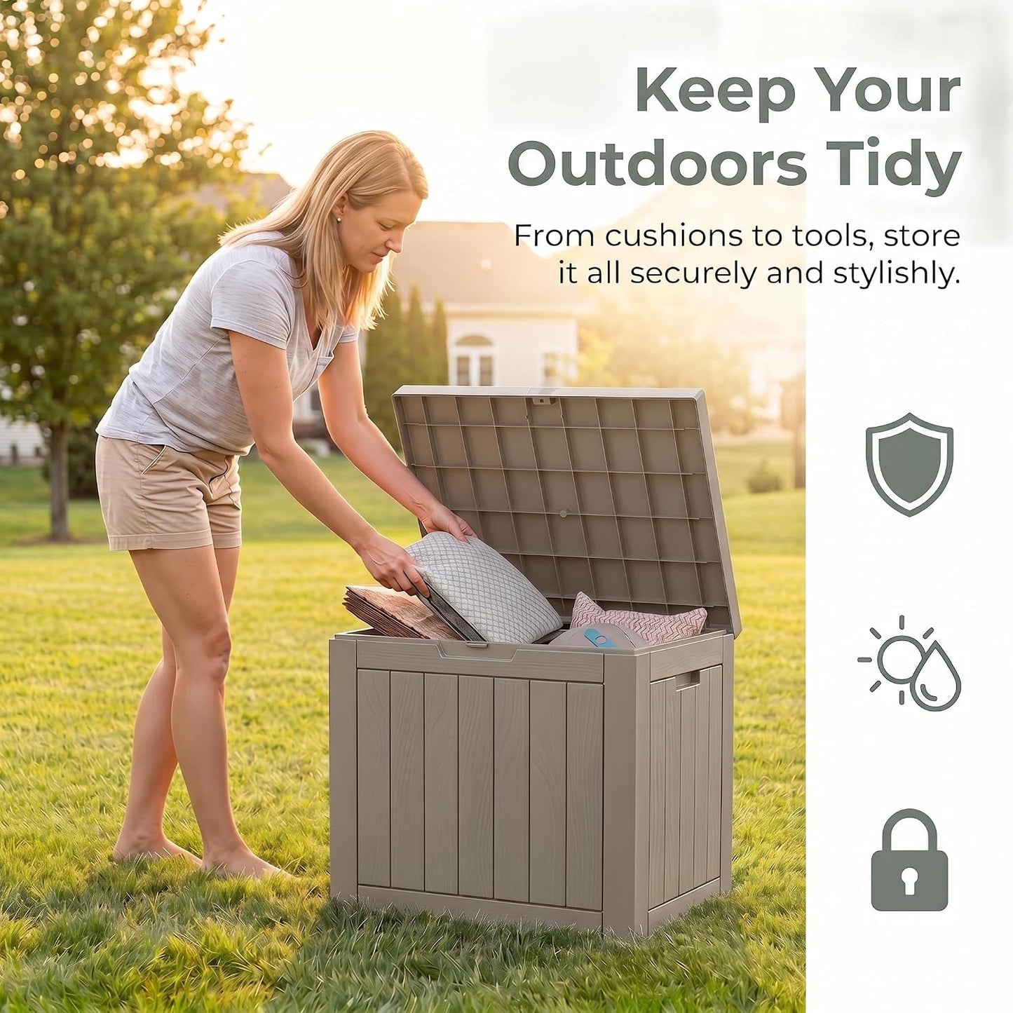NicBex 30 Gallon Deck Box, Waterproof Resin Outdoor Storage Box Lockable for Patio Furniture, Fade Resistant Patio Side Table & Organizer for Garden Tools, Pool Floats, Outdoor Cushions, Black