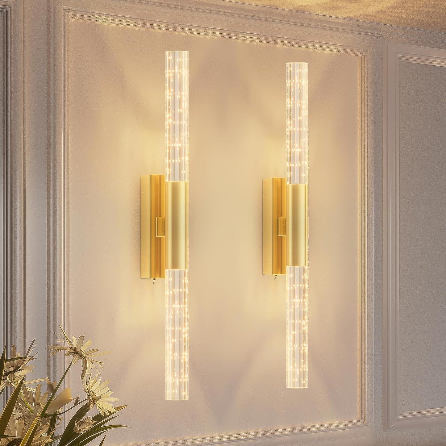 camuucci Battery Operated Wall Sconces Set of 2 Rechargeable Battery Powered Wall Light with 12000mAh Not Hardwired Dimmable Wall Lamp Fixtures for Bedroom Living Room Gold 15.3 Inches