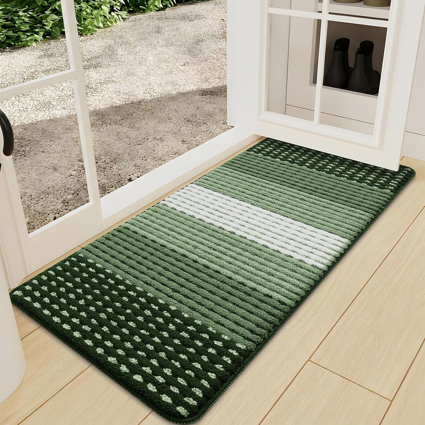 Kitinjoy Indoor Outdoor Door Mat, 32x20 Non-Slip Absorbent Dirt Trapper, Low-Profile Washable Inside Entrance Front Floor Mat, Sturdy Soft Entry Doormats for Entryway, Grey