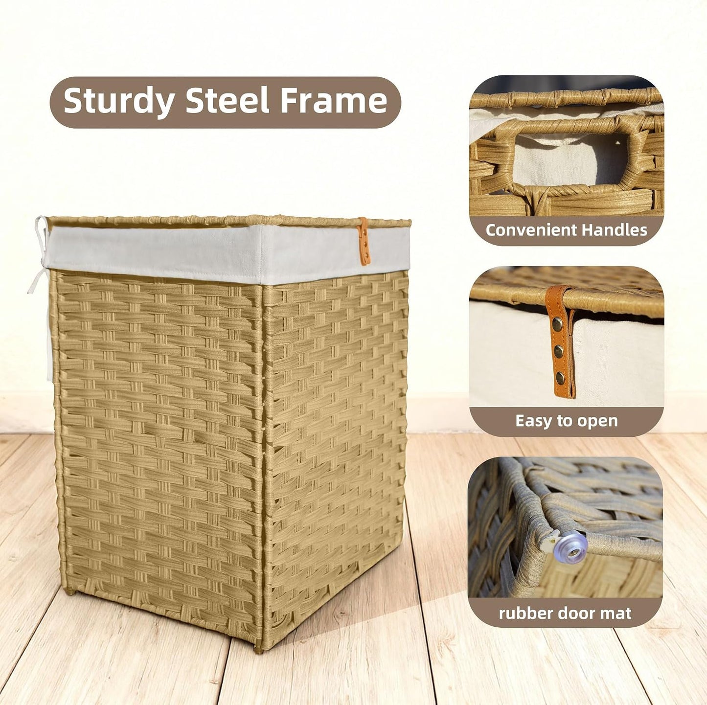 Wicker Laundry Hamper with Lid,34 Gal(130 L) Rattan Laundry Basket 2 Sections with Lid, Removable Machine Washable Line, Large Clothes Hamper with Handles for Bathroom Bedroom, Gray