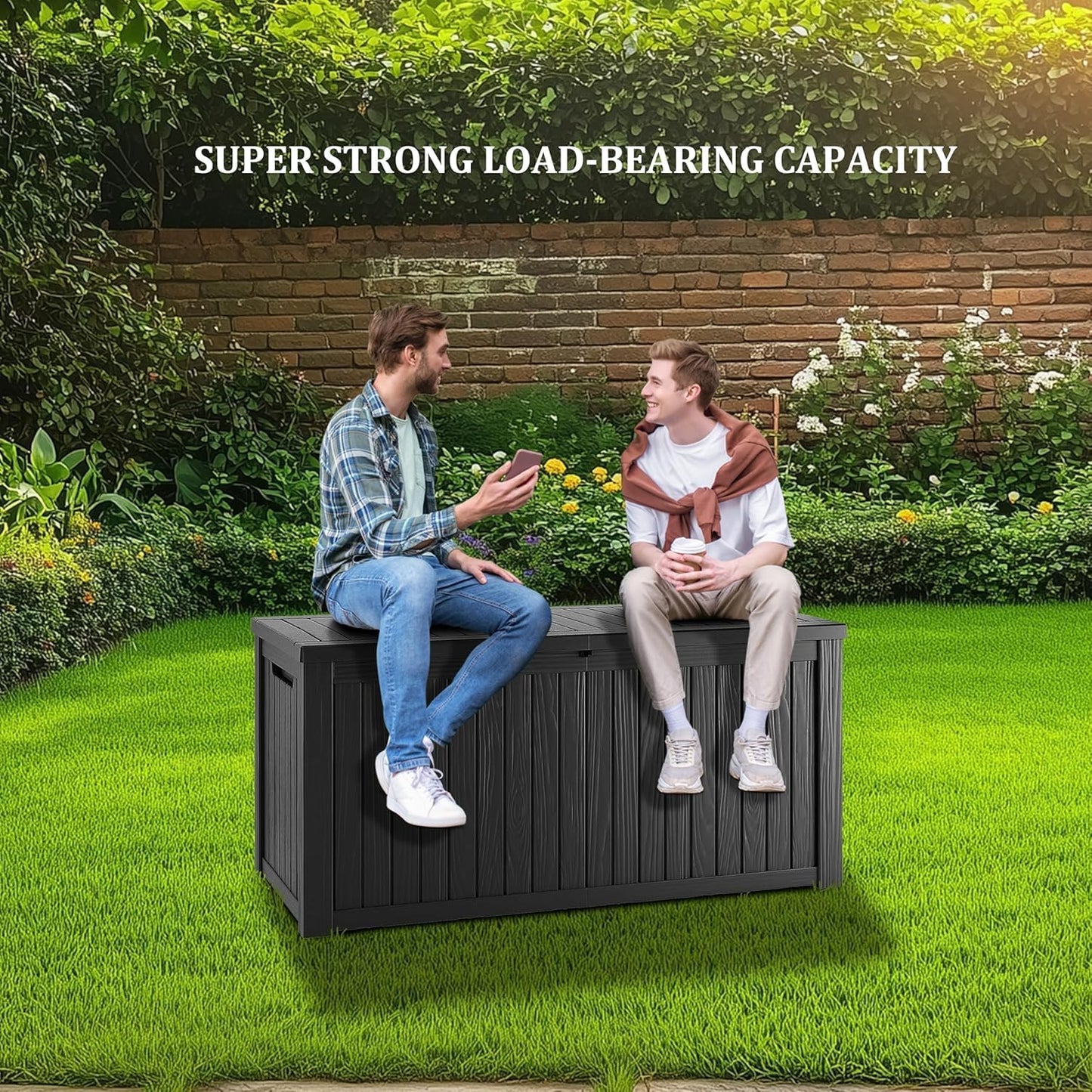 TARKARI 275 Gallon Resin Deck Box, Waterproof Outdoor Storage Box, Lockable for Patio Furniture, Garden Tools, Pool Accessories, UV-Resistant for All Weather Use, Black