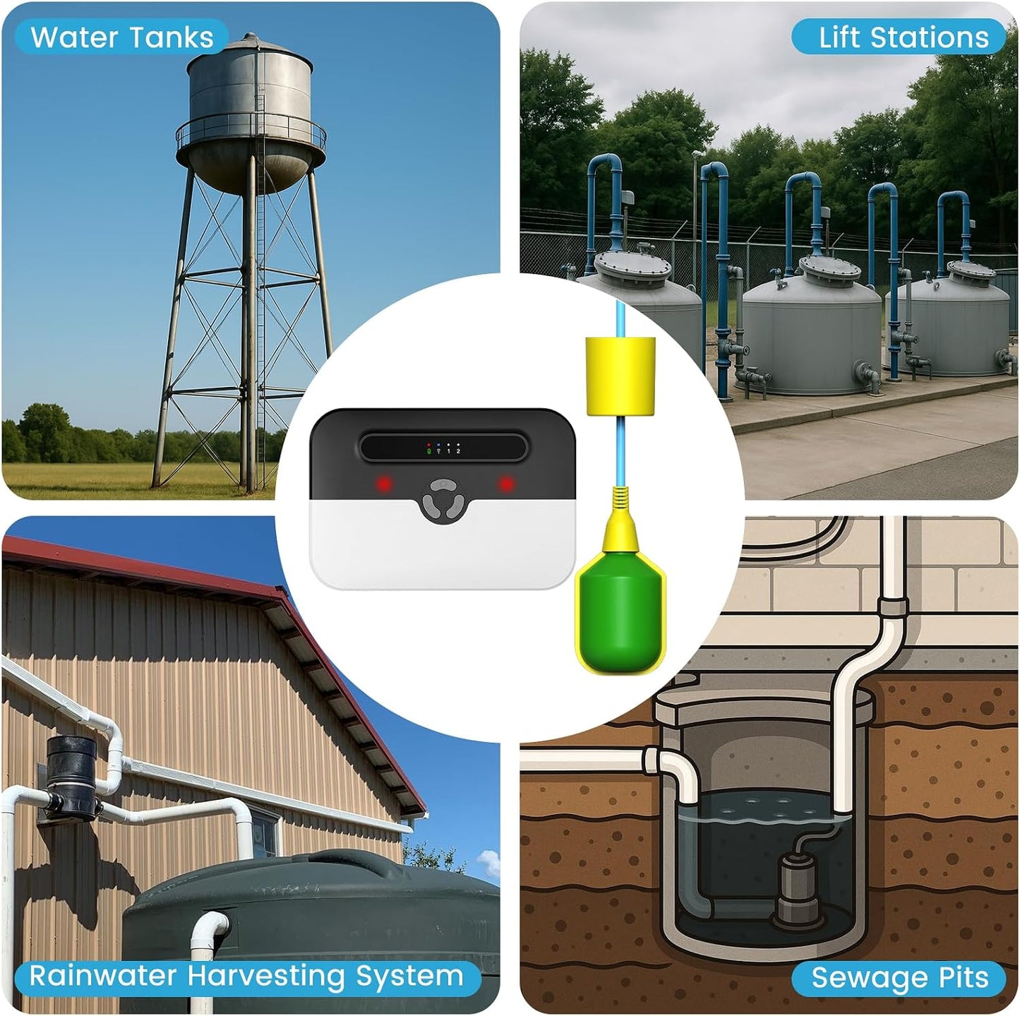 Sump Pump Alarm WiFi, Smart High/Low Water Level Alarm with Alarm-activated Outlet, Free App Alerts,Built-in Backup Battery,110dB Siren,10ft Float Switch for Septic Tank, Sump Pump, Ponds & Water Tank