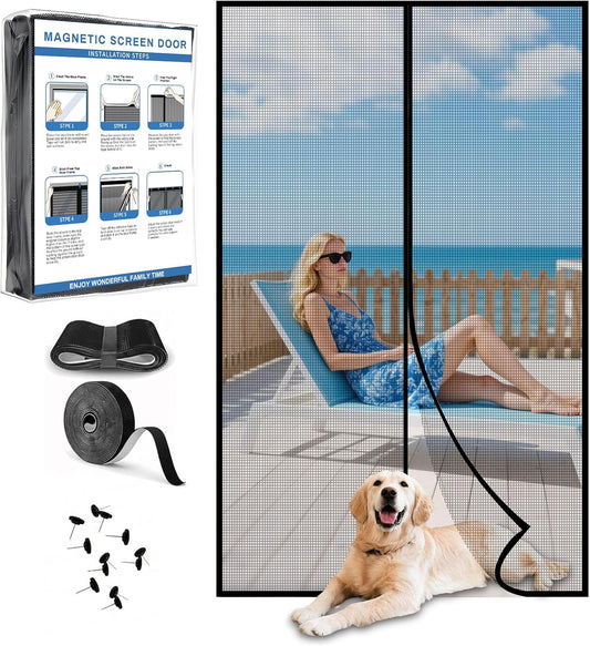 Upgraded PET Mesh Magnetic Screen Door Stronger Than Fiberglass and Polyester,Hands Free,Keep Bugs Out,Pet & Kid Friendly,Suitable for Sliding Doors,Patio and French Doors-72" X 80"