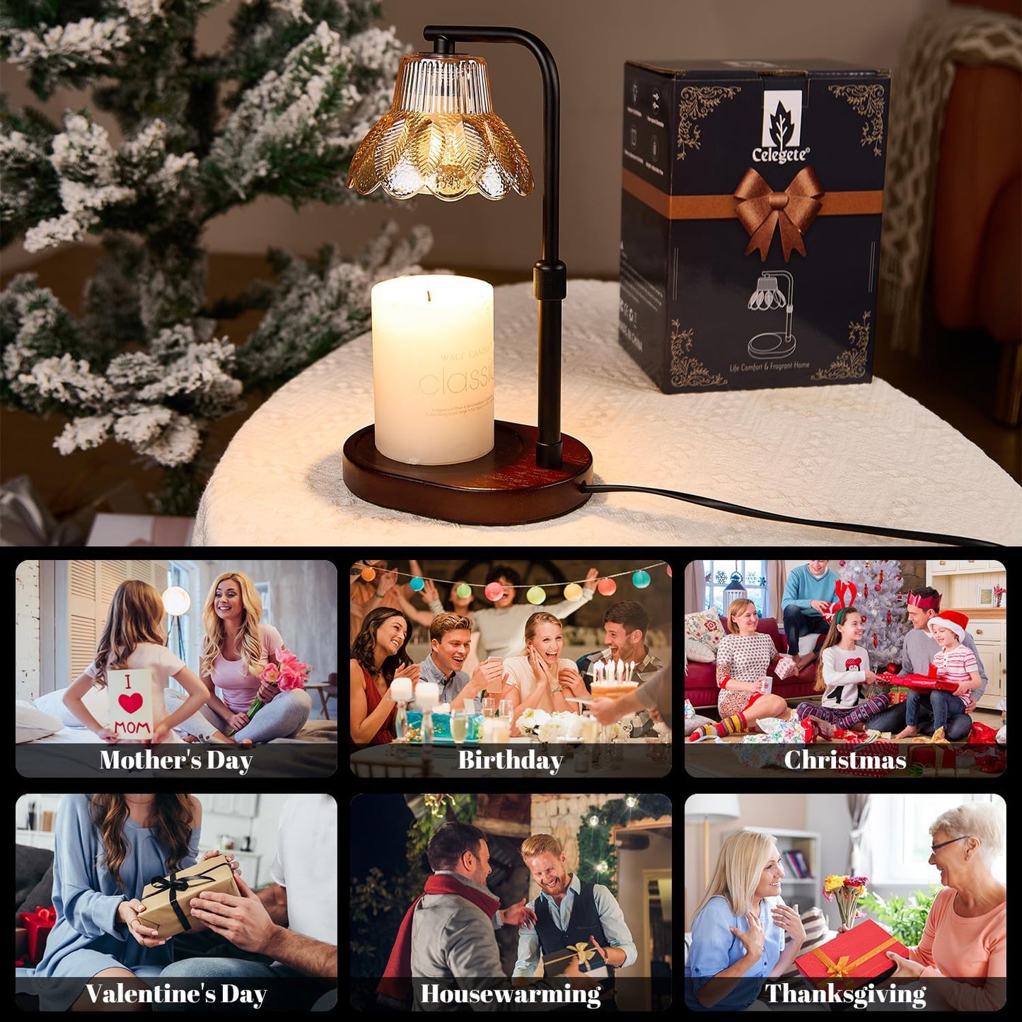 Candle Warmer Lamp,with Timer & Dimmer(3Bulbs),Candle Lamp Warmer Height Adjustable,Gifts for New Home,House Warming Gift,Birthday Gifts for Women/Daughter/Mom/Friend-Black