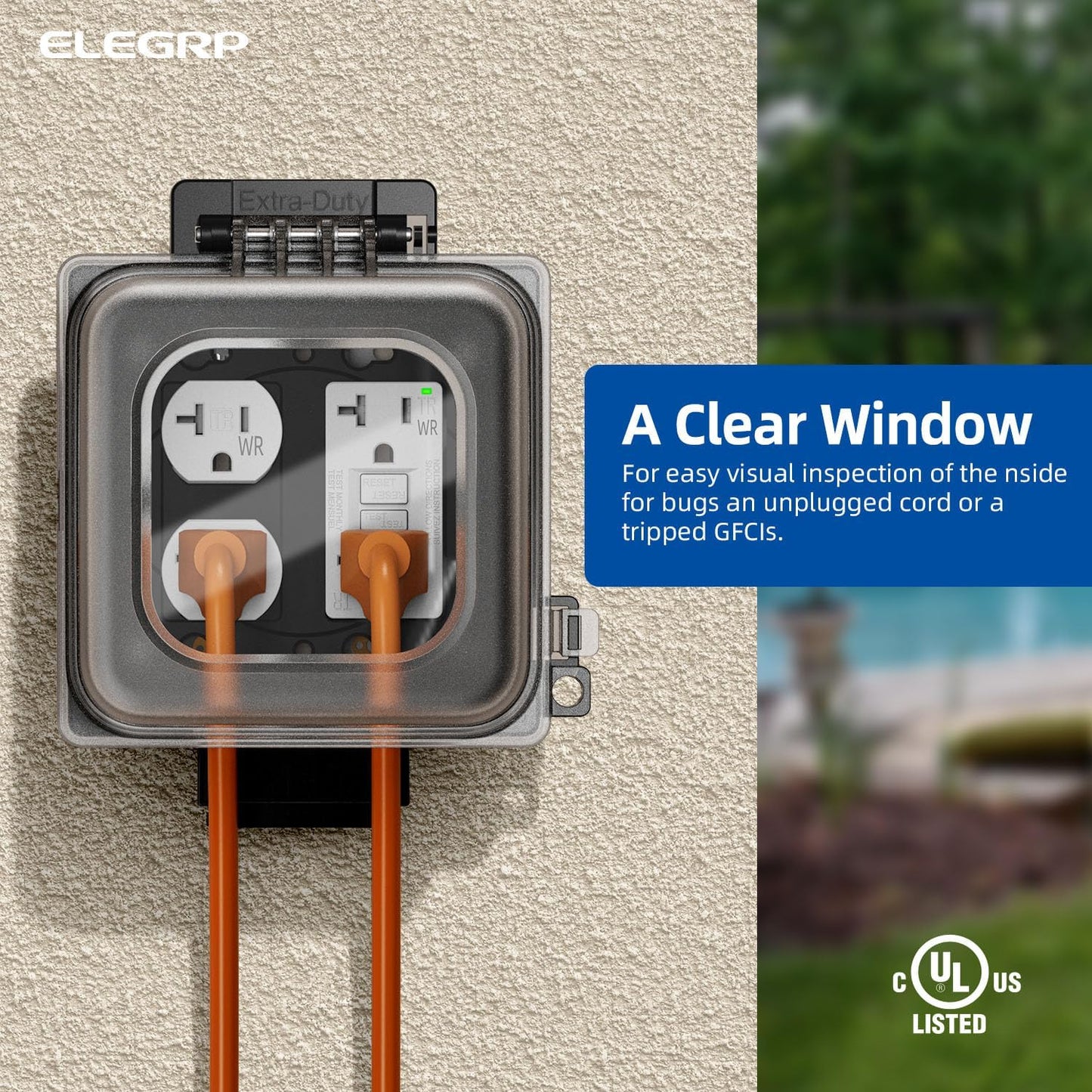 ELEGRP Weatherproof Outdoor Outlet in-Use Cover, Horizontal/Vertical Mount, Heavy-Duty Clear Cover for GFCI/Decorator Receptacles, Standard 1-Gang, UL/CUL Certified, 1 Pack