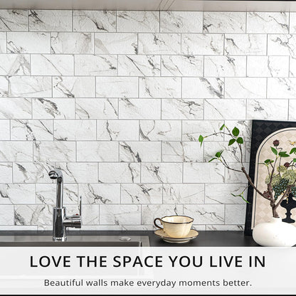StyloVue 100 Pieces Peel and Stick Backsplash for Kitchen, 3" x 6" PVC Subway Tile, Glossy White with Dark Gray Grout, Self Adhesive Stick on Wall Tiles for Kitchen, Bathroom, Fireplace, RV