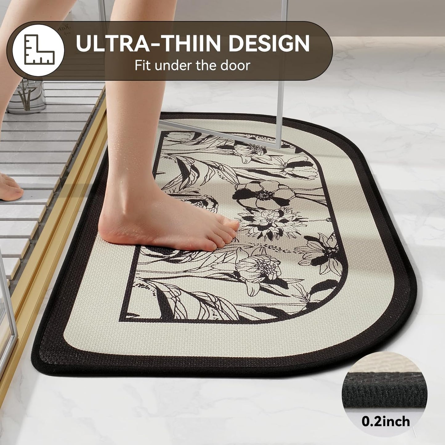 YDKGL Ultra Thin Bathroom Rugs Mat Quick Dry Absorbent Non Slip Bath Mat Bath Mats for Bathtub Mat Bathroom Carpet Fit Under Door Washable Floor Rubber Half Round Bath Rugs Grey 16x24