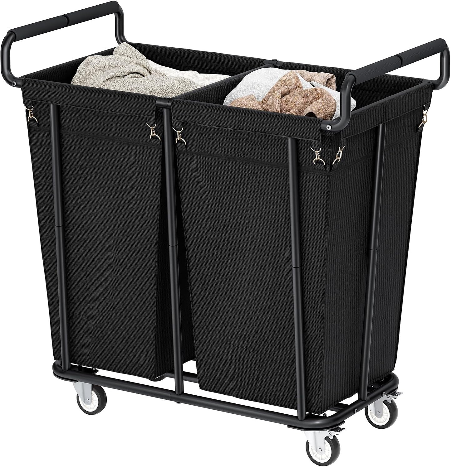 Gewudraw Large laundry hamper with Wheels, 3 Bag Big Rolling Laundry Hamper Sorter Cart, Extra Large Laundry Clothes Hamper, Heavy Duty Laundry Basket Organizer for Laundry Room,Bathroom,Black