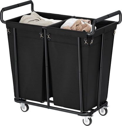Gewudraw Large laundry hamper with Wheels, 3 Bag Big Rolling Laundry Hamper Sorter Cart, Extra Large Laundry Clothes Hamper, Heavy Duty Laundry Basket Organizer for Laundry Room,Bathroom,Black
