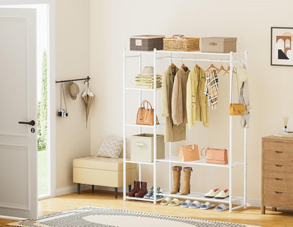 Wardrobe Closet,Portable Clothes Rack with 4 Tiers Shelves,Freestanding Closet Organizers and Storage System with Hanging Rods,Steel Clothing Rack Suitable for Cloakrooms,Bedrooms,Entrances,etc.Black