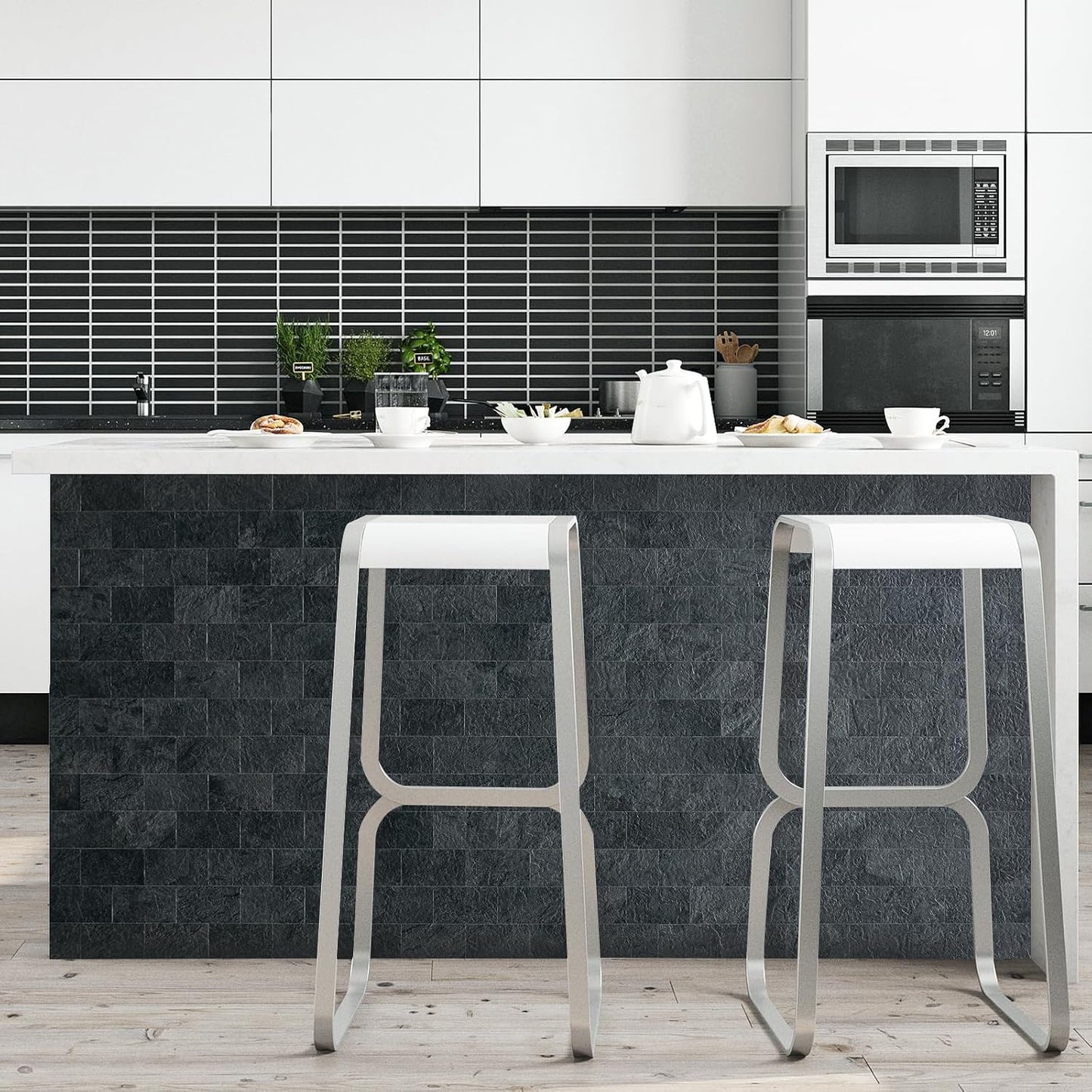 DICOFUN 10-Sheet Polished White Thick PVC Peel and Stick Backsplash, Ceramic Look Subway Tile White Kitchen Backsplash Peel and Stick Wall Tiles