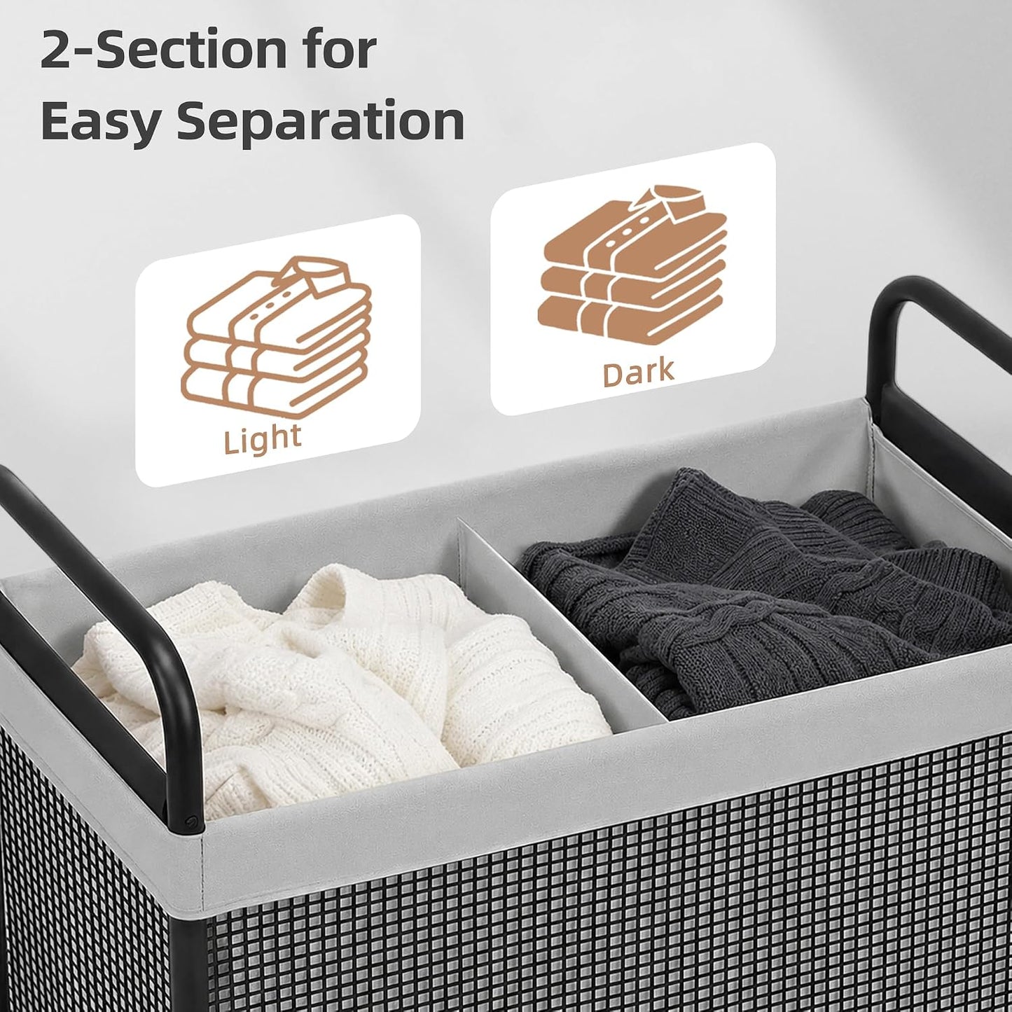 STORAGE MANIAC Rolling Laundry Hamper with Wheels 3-Section Laundry Sorter Rolling Laundrys Basket on Wheels with Removable Bag Clothes Hamper Laundrys Organizer Cart Bathroom Bedroom 120L Beige