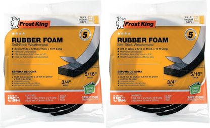 Frost King R338H Self-Stick Rubber Foam Weatherseal, 3/8"W, 3/16"T, Black|Blacks