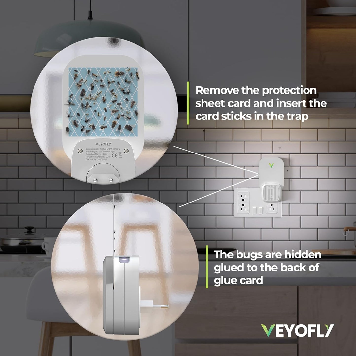 VEYOFLY Fruit Fly Traps for Indoors (2 Device + 4 Refills), Gnat Trap Indoor Plug in, Bug Traps, Flying Insect Trap, Gnat Traps for House Indoor, Fly Trap Indoor for Home Bug Light, Gnats Catcher