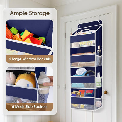 SpaceHacks 1 Pack Over The Door Organizer, Hanging Storage Organizer with Clear Window, 40lb Ultra Sturdy Large Capacity Room Organizer for Pantry Laundry Bathroom Nursery Closet Baby Essential (Grey)